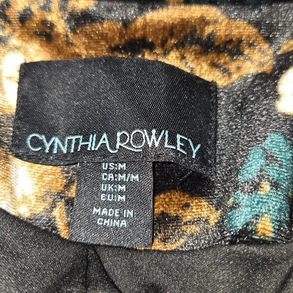 Cynthia Rowley Womens Blazer Jacket M Black Floral‎ Velvet Stretch Dark Academia